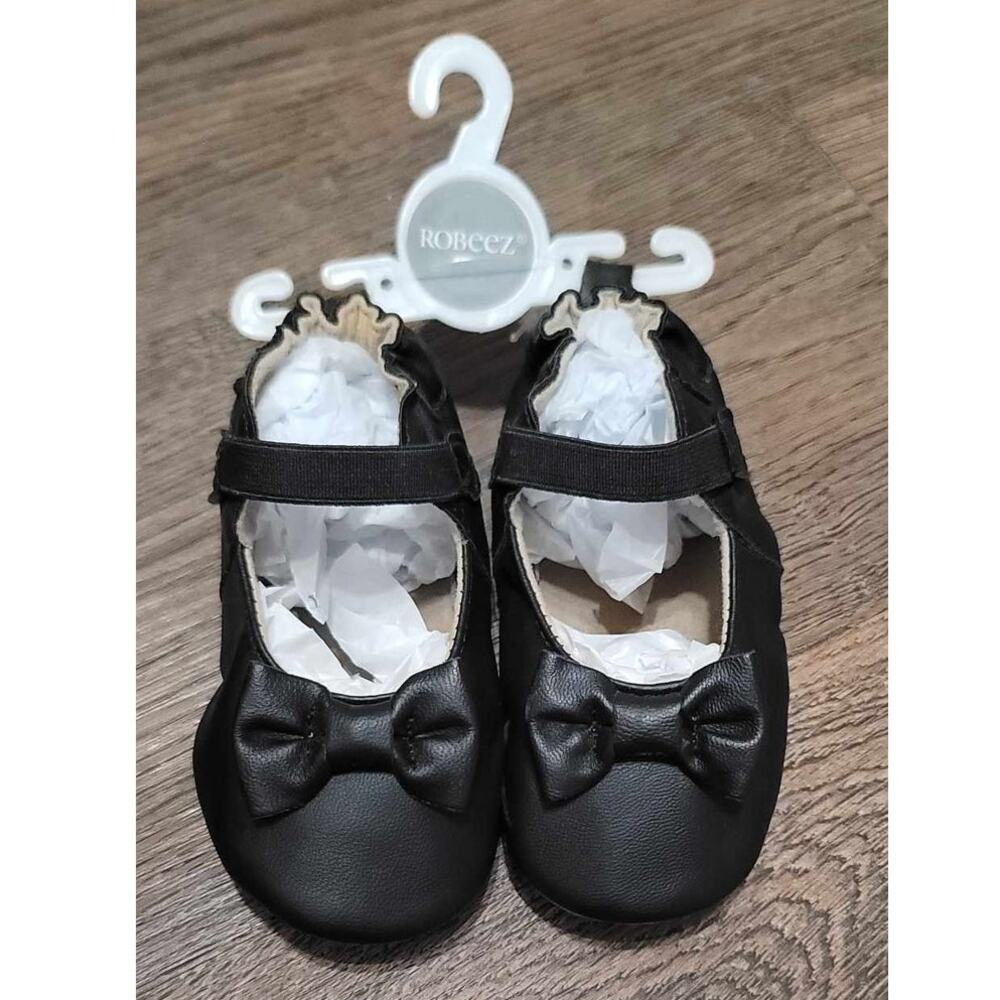 Robeez Fancy Bow Soft Sole Baby Girl Shoes Black NEW - Picture 2 of 12